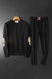 F6077T017P2402025新款秋季卫衣长裤运动休闲套装黑色-黑底图，男装休闲套装，钱塘6077