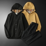 F6077T015P2802025新款秋季卫衣长裤运动休闲套装卡其-黑底图，男装休闲套装，钱塘6077