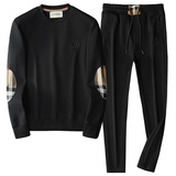 F6077T017P2402025新款秋季卫衣长裤运动休闲套装黑色-黑底图，男装休闲套装，钱塘6077