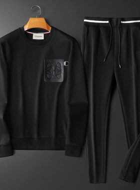 F6077 T055 P240 2025新款秋季卫衣长裤运动休闲套装 黑色-黑底图