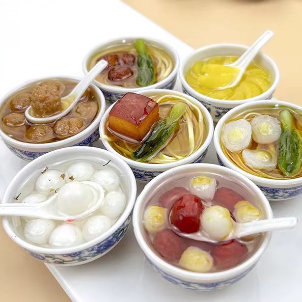 食玩食玩儿童玩具中国风迷你仿真食物大碗面条汤圆米饭模型小孩