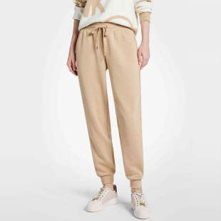 美国单春夏新品 女 松紧腰抽绳字母提花罗纹束脚休闲慢跑运动长裤