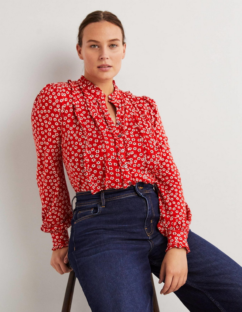 英国单春季新品立领荷叶花边装饰单排扣灯笼袖通勤优雅衬衫女英伦