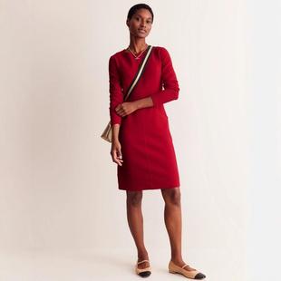 休闲连衣裙女 有质感前口袋优雅简约时尚 英国单秋冬新品 圆领长袖