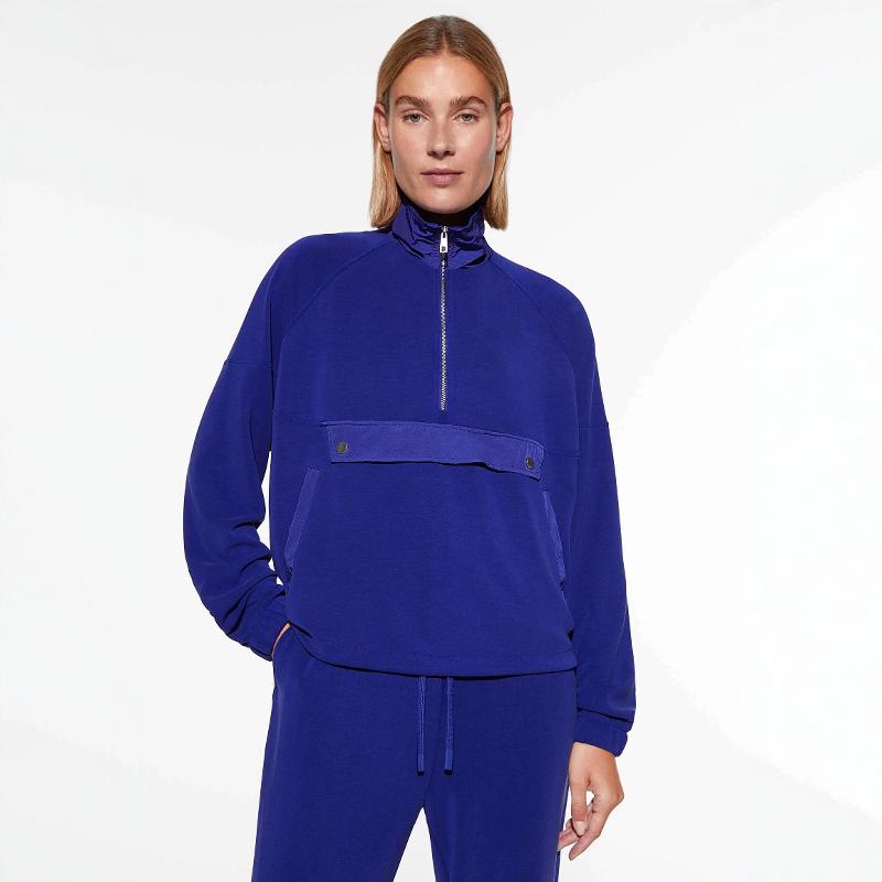 欧洲单秋季新品拉链半门禁立领大口袋插肩长袖运动休闲套头衫卫衣