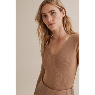 立体剪裁柔软罗纹弹力T恤打底衫 深V领修身 新品 欧美简约春季