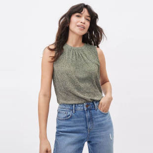 日常精致休闲舒适经典 印花百褶圆领无袖 背心女 新品 北美单夏季