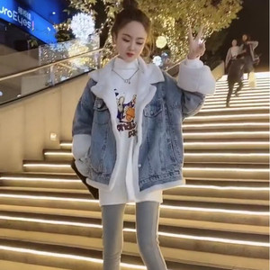 AYLZNJH 网红牛仔外套女装冬季加绒加厚百搭上衣韩版宽松保暖棉服