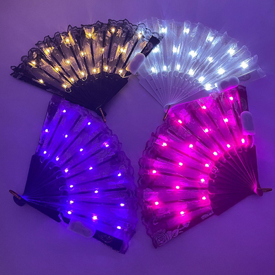 LED发光玫瑰扇子蕾丝折扇中国风扇舞蹈扇蹦迪电音节扇LED HandFan