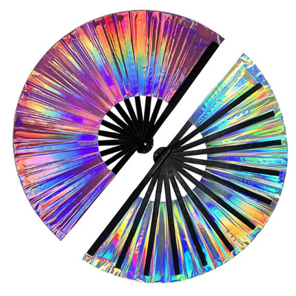 网红ins蹦迪电音节酒吧bling反光镭射扇Reflective Hand Fan 27cm