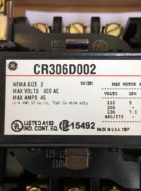 美国通用CR306D002电磁起动器115-120V全新原装
