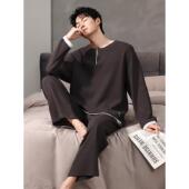 春秋季 纯棉秋冬长袖 可外穿男款 维多利亚睡衣男士 华夫格大码 家居服