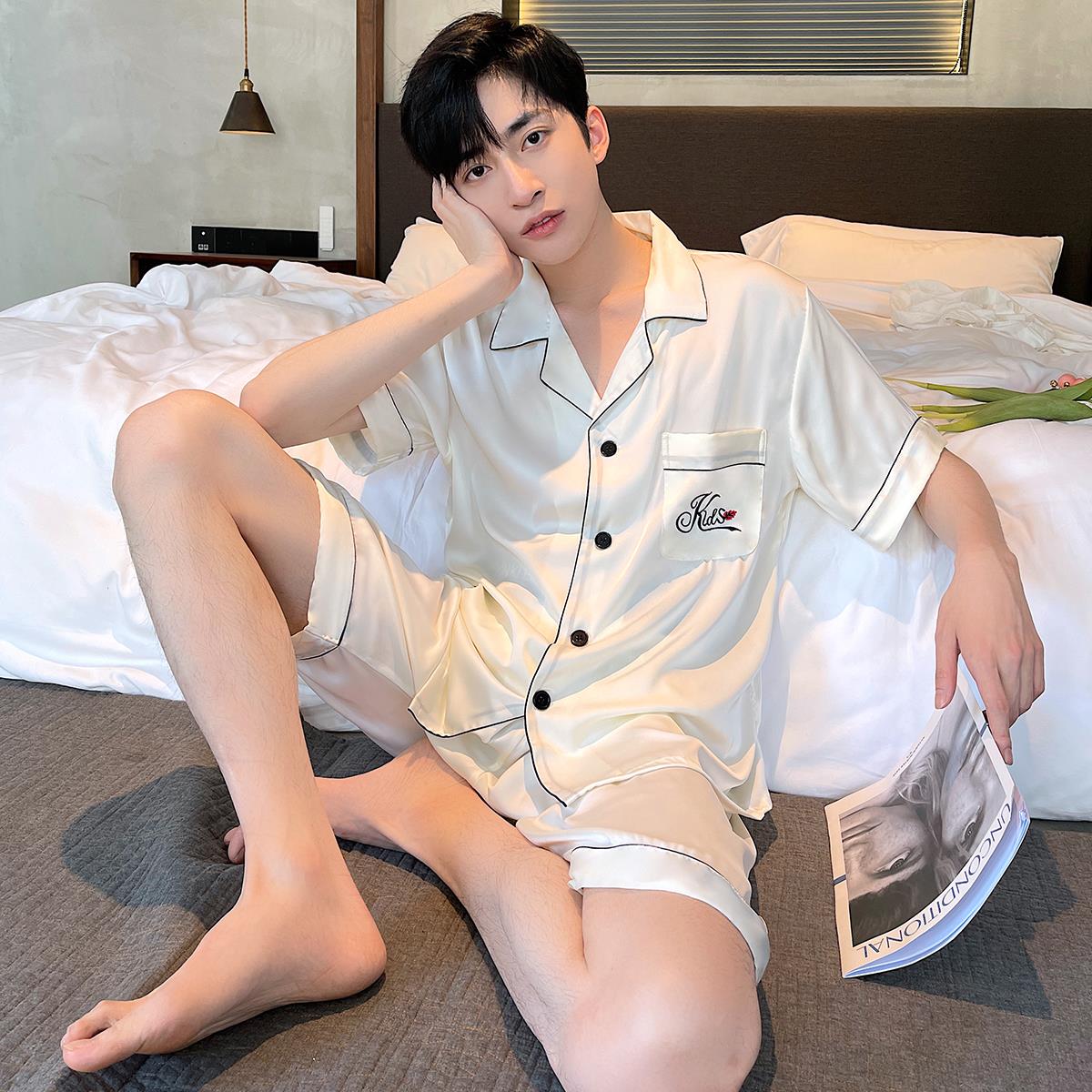 维多利亚男士桑蚕丝短袖短裤睡衣