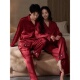 维多利亚睡衣结婚新婚桑蚕丝情侣套装 男红色家居服 女春秋真丝长袖