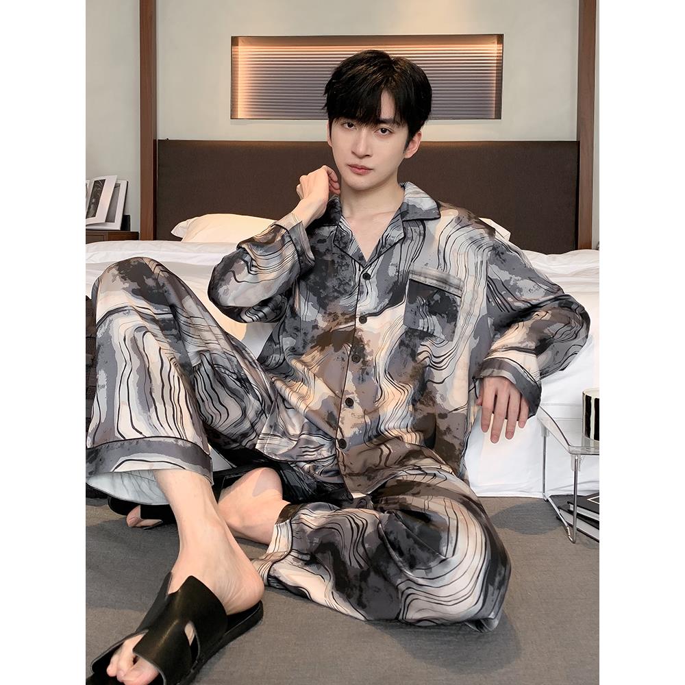 维多利亚男士桑蚕丝长袖开衫睡衣