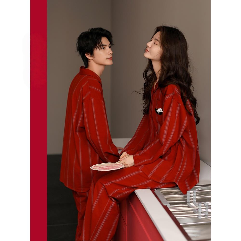 维多利亚红色结婚新婚情侣睡衣