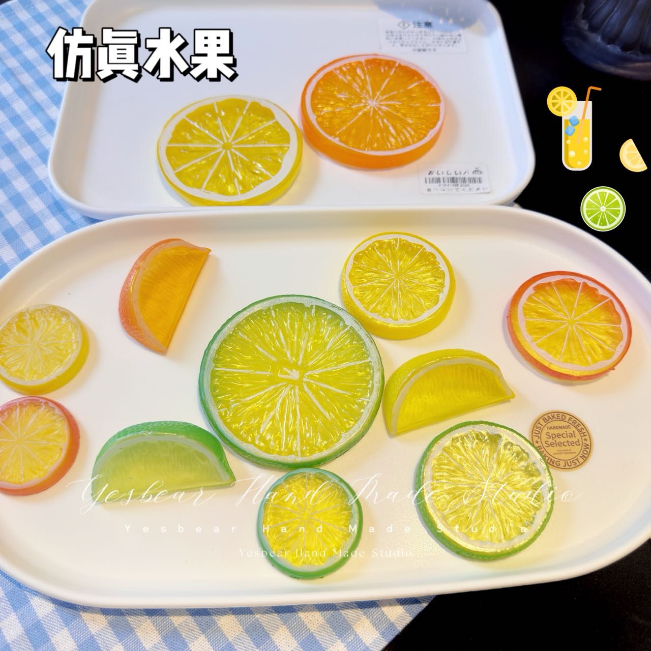 Yesbear大熊手作 仿真橙子柠檬青柠片配件捏捏奶油胶滴胶发卡装饰