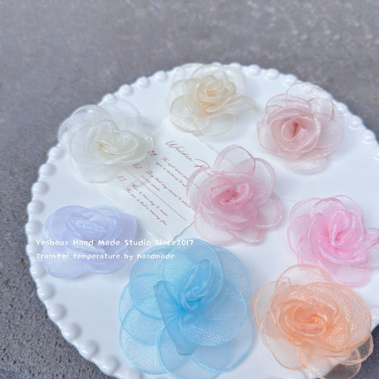 Yesbear大熊手作 雪纱玫瑰山茶花 diy捏捏滴胶流麻手作球美甲装饰