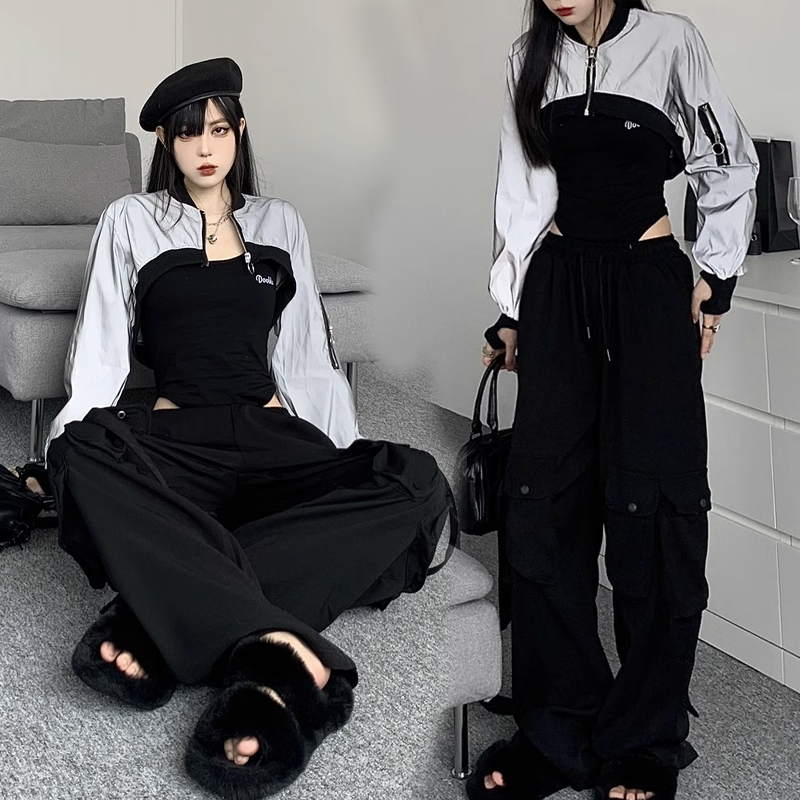 jazz演出银色反光上衣短外套酒吧