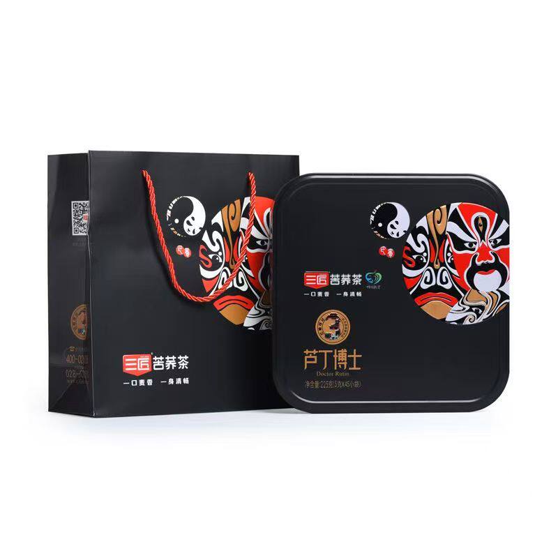 三匠芦丁博士黑苦荞茶225克礼盒 四川特产苦荞麦茶送长辈领导礼物