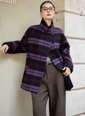 28962大衣女款2025新款秋冬高级条纹羊毛羊驼毛呢外套