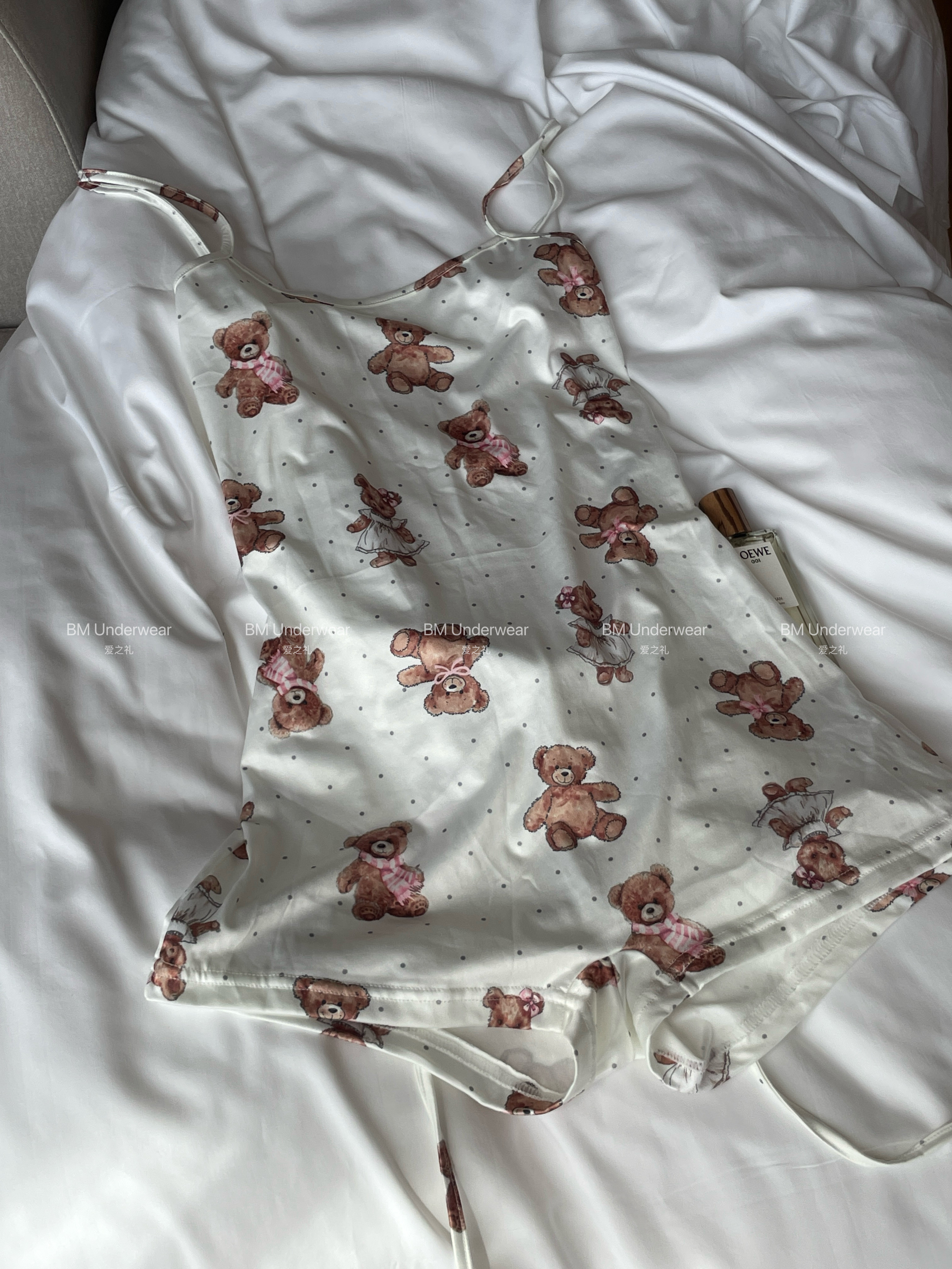 BM Underwear小熊吊带连体睡衣可爱甜美碎花纯欲少女可外穿拍写真