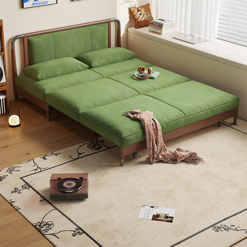 木宫匠家具竹林沙发床实木折叠床可抽拉伸缩多功能小户型一体两用