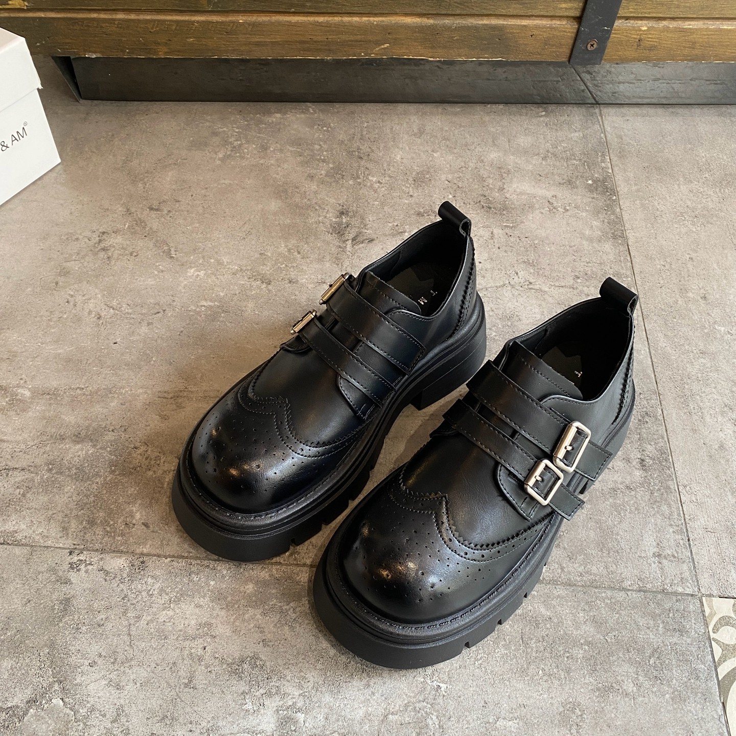 韩系春英伦风厚底乐福鞋女黑色真皮雕花皮带扣圆头小皮鞋增高单鞋,女鞋,乐福鞋（豆豆鞋）,淘宝优惠券,粉丝福利购,淘宝优惠卷