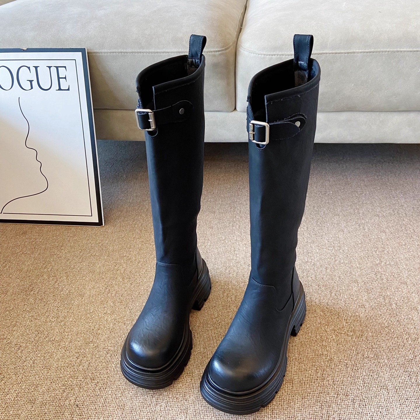 韩版秋冬新款搭扣高筒靴