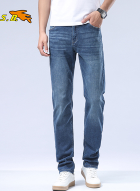 飞鱼牛仔裤夏季水洗蓝色拉链男士休闲直筒百搭长裤15780