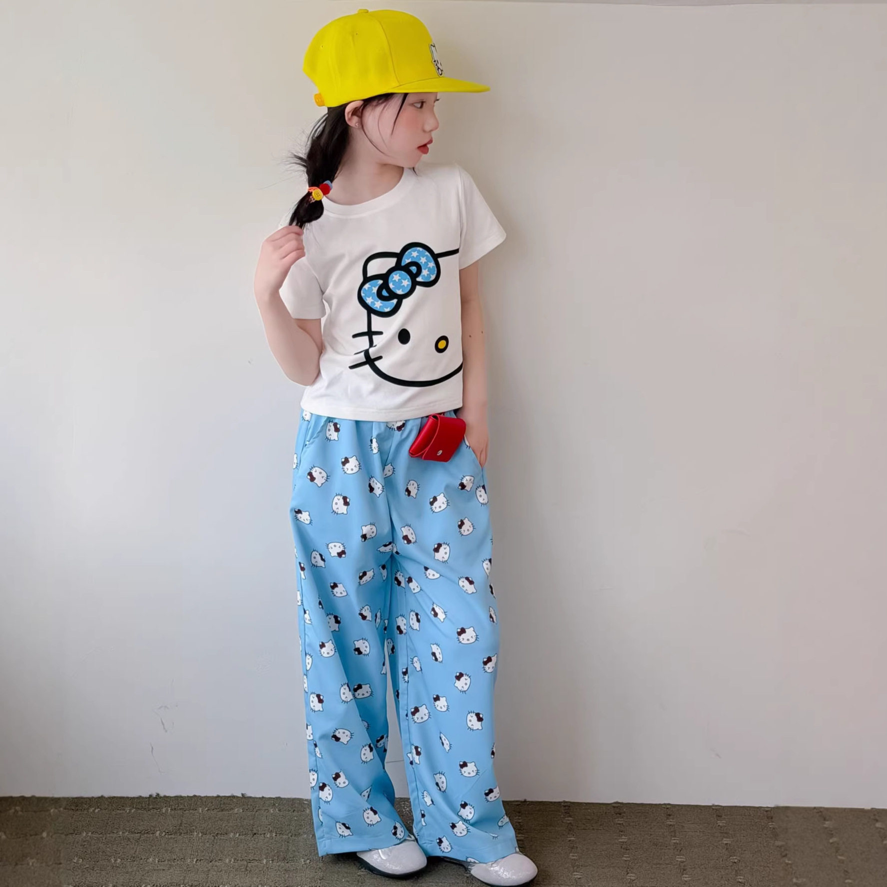 女童套装2026夏新款儿童棉亲肤透气KT短袖T恤宽松阔腿裤夏装韩系
