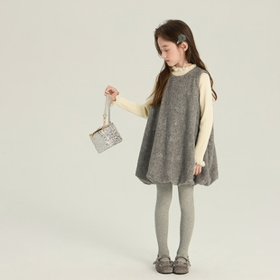 韩系秋冬装女童中大童设计感复古连衣裙打底洋气蝴蝶结花苞背心裙