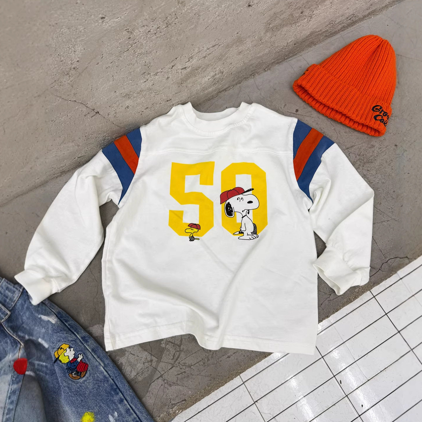 韩系 男童2026春款拼色卡通印花纯棉长袖T恤儿童百搭圆领宽松上衣