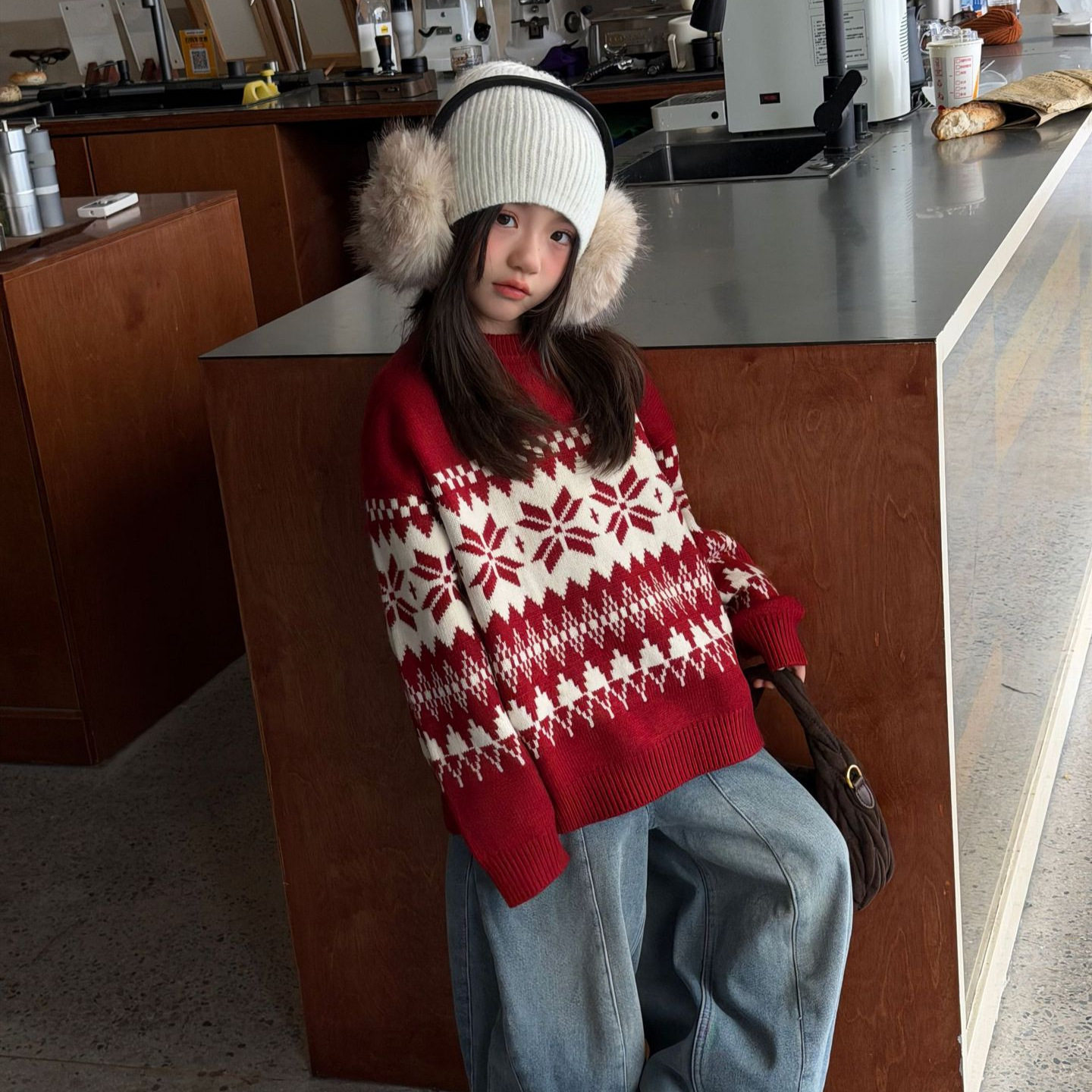 韩系 女童2026冬季新款ins毛衣针织衫儿童加厚毛线衣雪花提花上衣