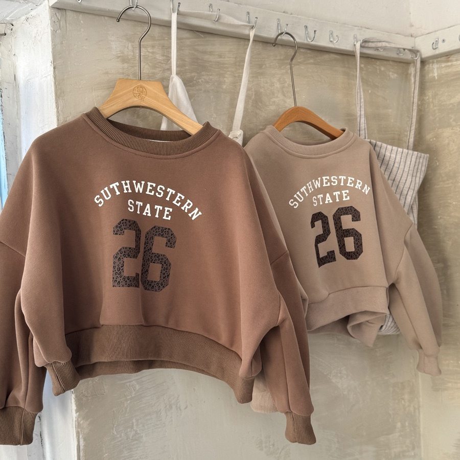 韩系秋冬装保暖新 女童复古美式字母短款上衣 女宝宝加绒宽松卫衣