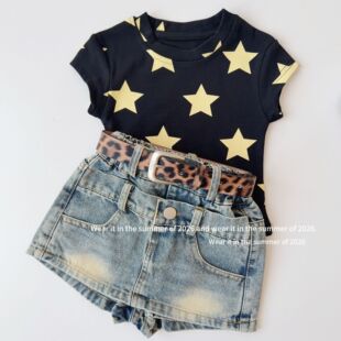 印花儿童正肩短袖 上衣夏装 满版 女童韩版 辣妹 儿童T恤2026夏款