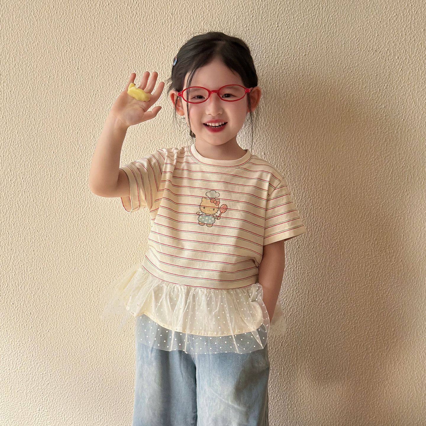 女童短袖t恤夏装2026新款儿童条纹半袖上衣夏季韩版打底衫上衣韩