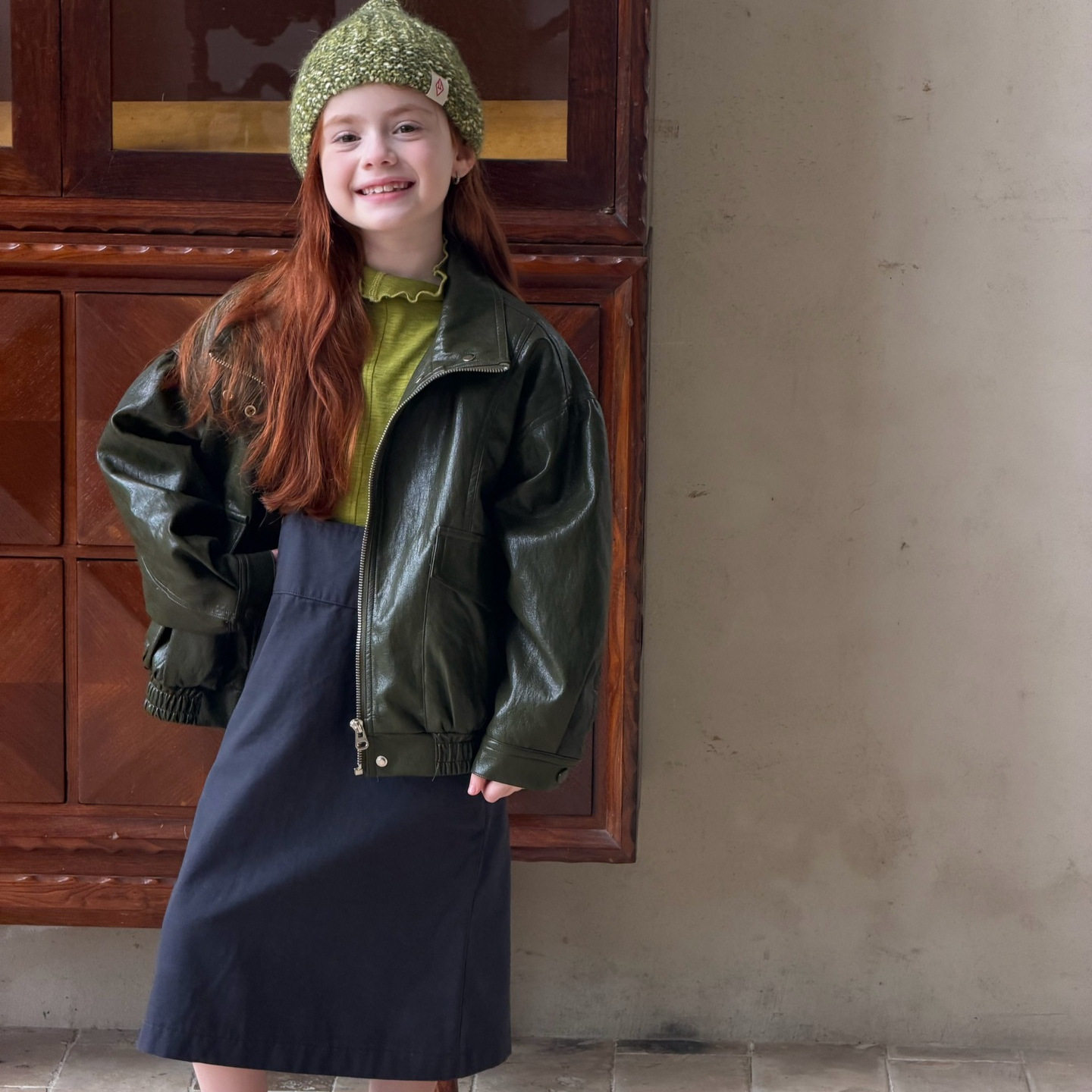 韩系童装2026秋季新款女童外套复古亮皮酒红色皮衣短款夹克秋装新
