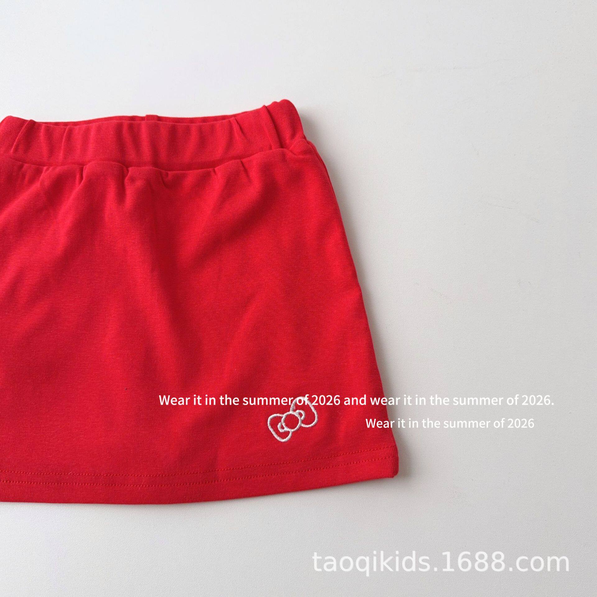 女童红色刺绣短裙2026夏季新款儿童高腰显瘦a字裙洋气百搭半身裙