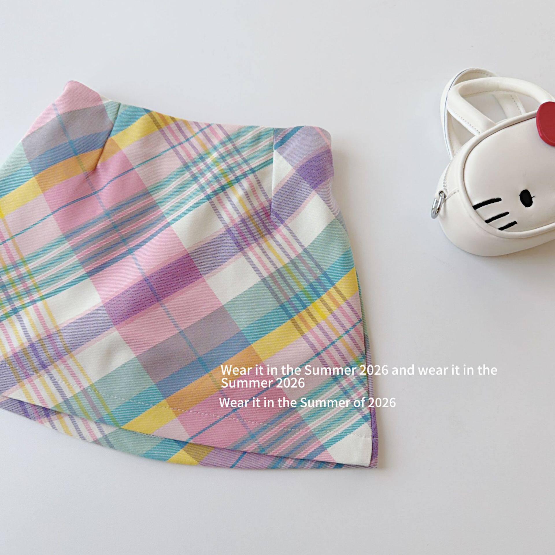 女童2026夏季新款短裙斜格 彩色半裙裙裤半身裙子甜美可爱百搭裙