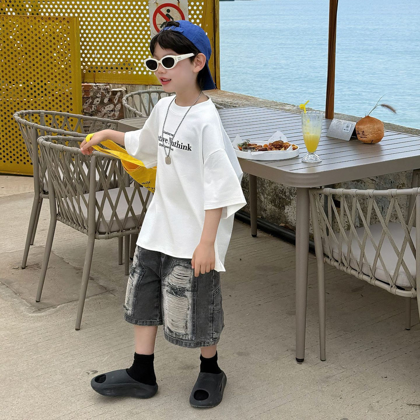 韩系 2026夏季新款韩版儿童简约字母纯棉透气T恤男童潮酷短袖上衣