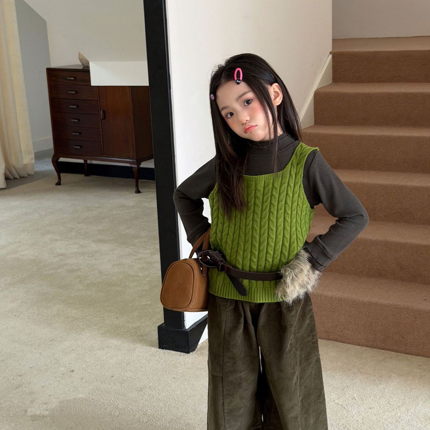 韩系女童2026秋季新款韩版毛衣吊带衫长袖打底衫宝宝叠穿两件套潮