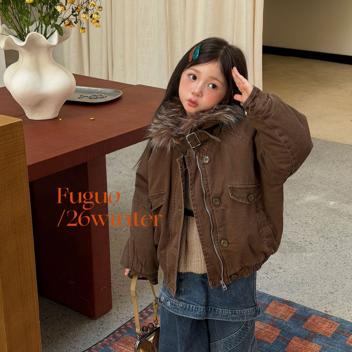 冬装女童2026新款棉衣外套儿童冬大毛领派克服宝宝加厚机车工装袄