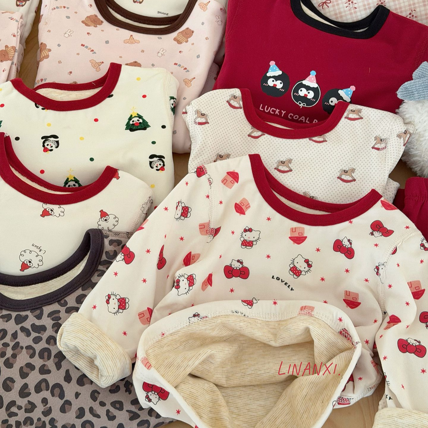 里南希女童冬季新年睡衣套装2025新年款男女宝家居服蚕丝蛋白舒适