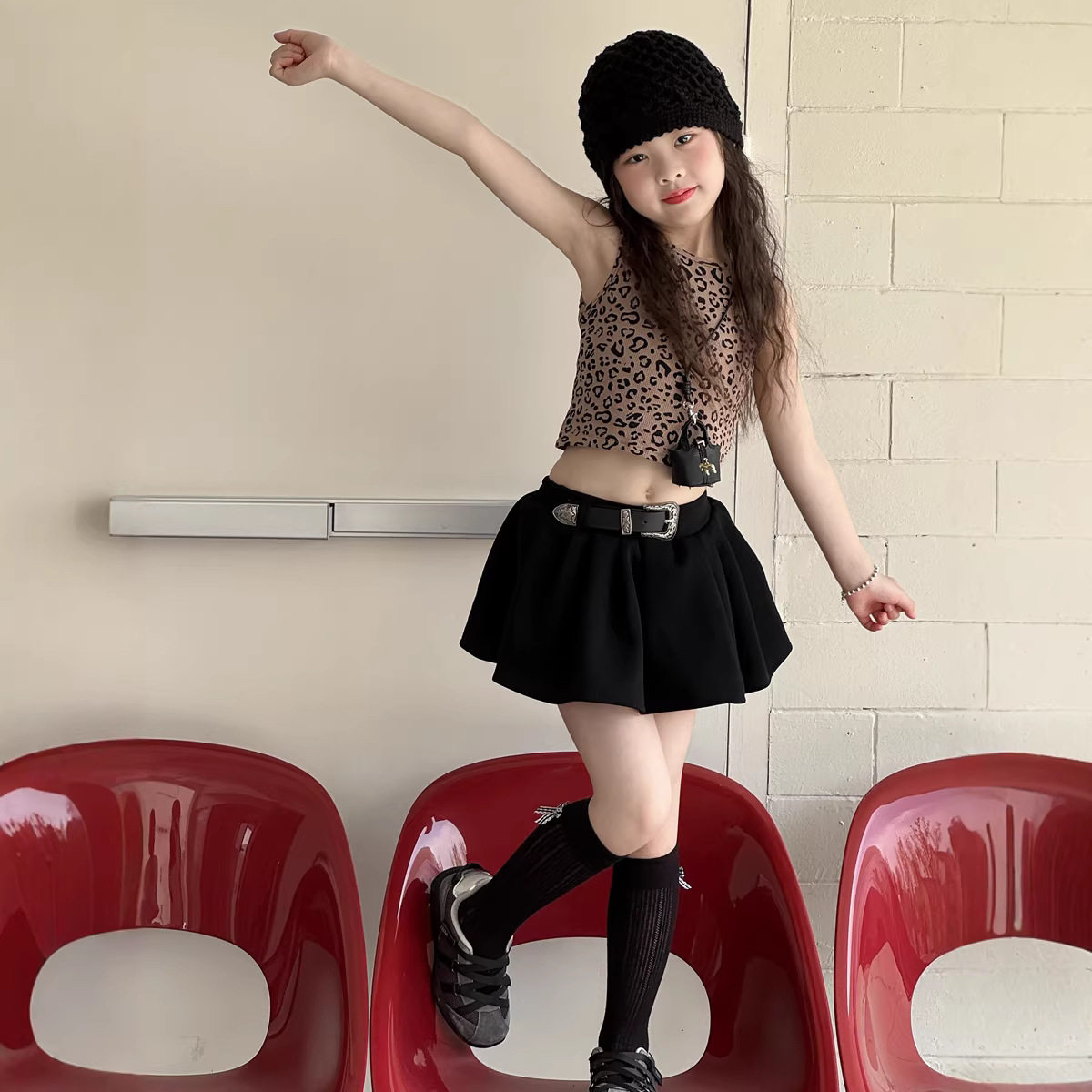 韩系夏装 女童夏季新款韩版俏皮超短裙半身裙女宝宝A字JK皮带短裙