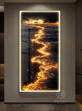 轻奢高级感入户玄关装饰画简约现代走廊过道尽头挂画高端海浪壁画