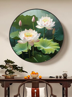 荷气生财入户玄关装饰画现代别墅酒店发光走廊过道挂画进门壁画