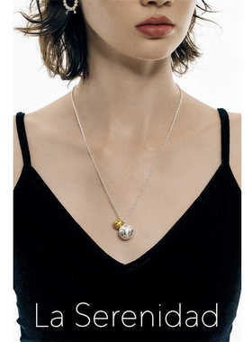 LaSerenidad镂空编织球黑玛瑙珍珠拼色 磨砂高级小众原创百搭项链