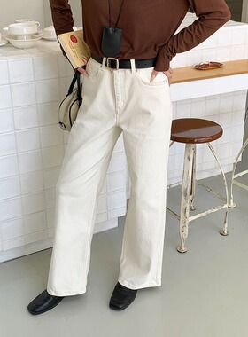 Chic Studio 高智通勤感 垂感高腰显瘦薄绒阔腿牛仔裤