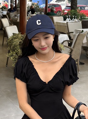 韩国C字棒球帽女显脸小弯檐新款黑色帽子休闲潮牌防晒软顶鸭舌帽